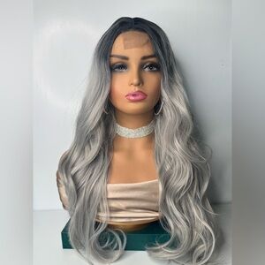 Balayage Gray - Dark Roots Wavy Front  Closure Wig 30”